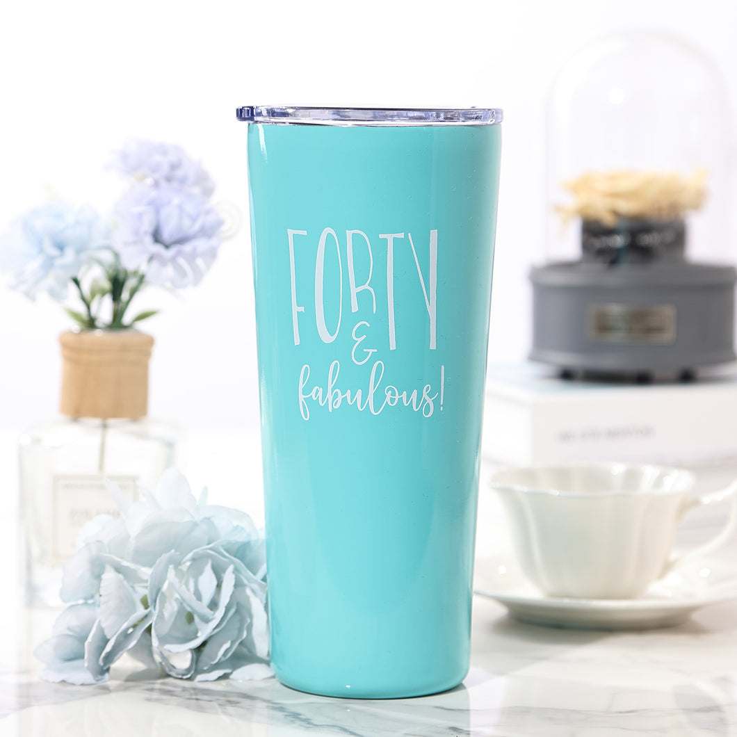 40 & Fabulous Tumbler - Unique 40th Birthday Insulated Cup for Her - Mint Stainless Steel 40th Tumbler with Lid and Straw
