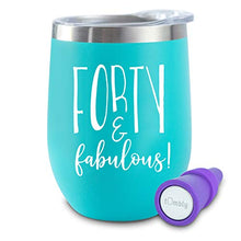 Load image into Gallery viewer, 40th Birthday Gifts for Women - 12 oz 40 and Fabulous Wine Tumbler - 40th Birthday Decorations for Women - 40th Birthday Wine Glass - Forty and Fabulous Wine Glass
