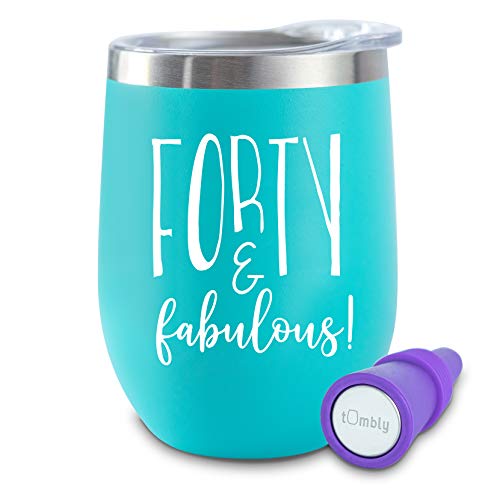40th Birthday Gifts for Women - 12 oz 40 and Fabulous Wine Tumbler - 40th Birthday Decorations for Women - 40th Birthday Wine Glass - Forty and Fabulous Wine Glass